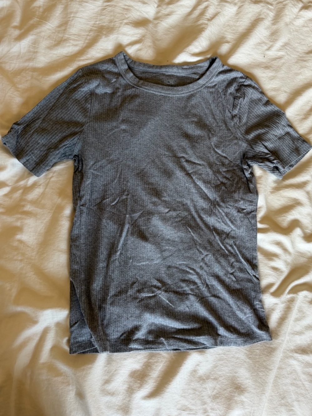 Gray Ribbed Short Sleeve Top